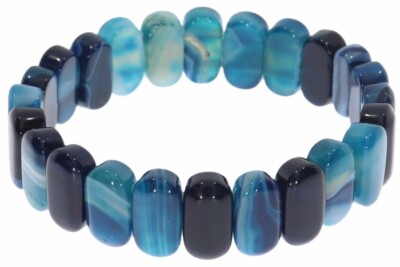  Achat blau Carbochon Schmuck Armband  Stretch 15x8mm SAB467