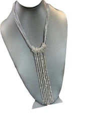 SWEET LOLA Grey Long  CRYSTAL BEADED CORD NECKLACE NEW WITH TAG 16”