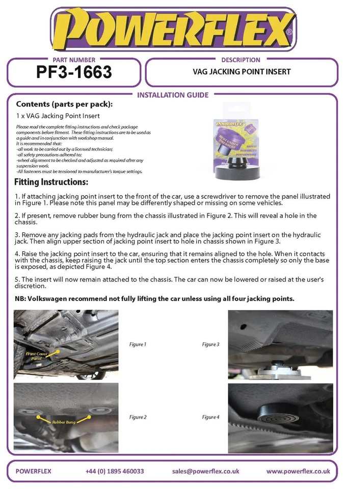 Kit 4 inserti punto jack strada Powerflex per Audi Q2 2WD Rr BEAM 17on PF3-1663K - Immagine 3 di 4
