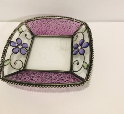 Trinket Dish Leaded Stained Glass Amethyst Purple Violet Stunning 6x6 EUC