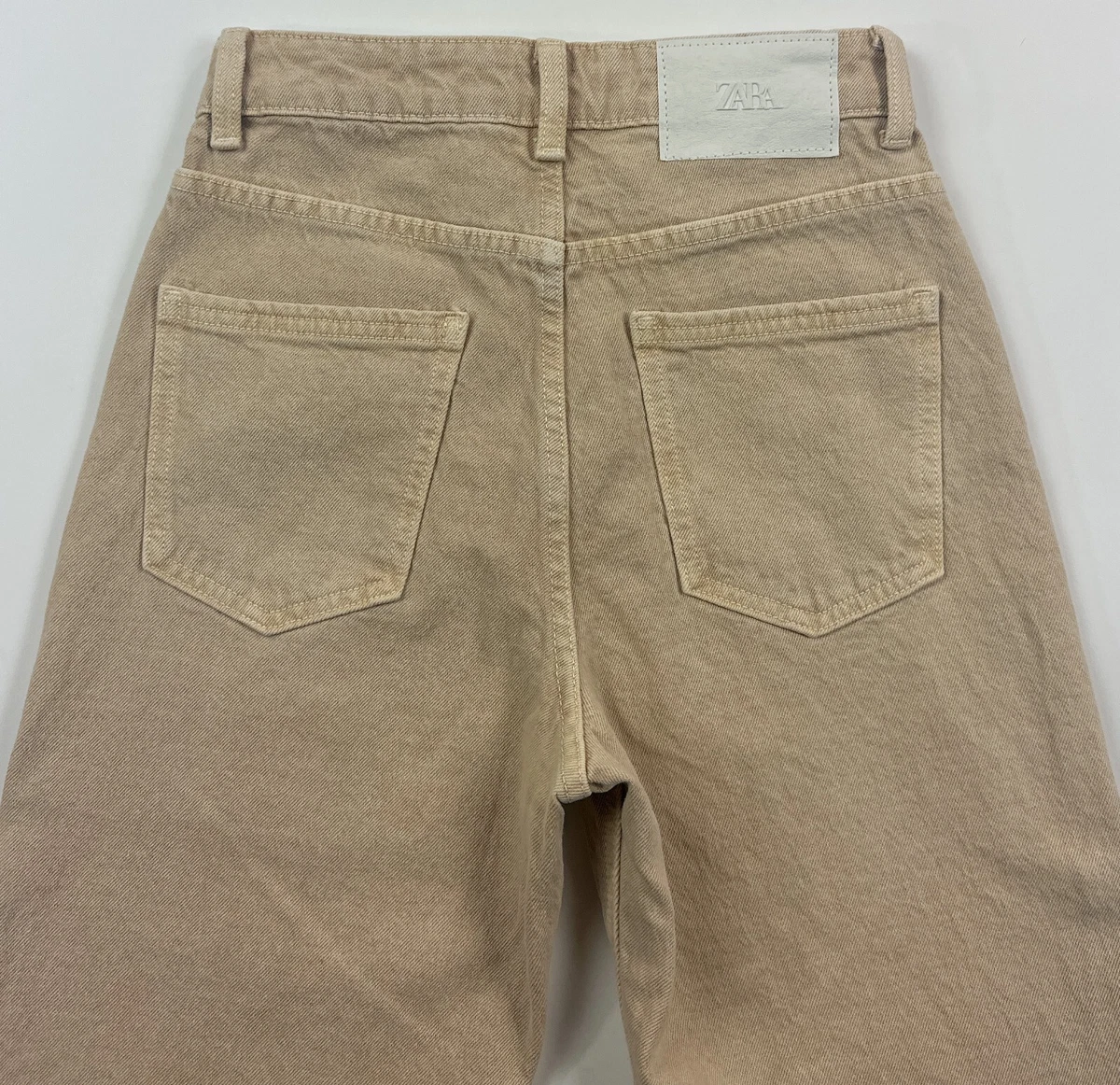 Zara High Waisted Mom Jeans Tapered Womens 24x28 Size 0 Beige