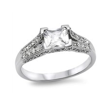 Sterling Silver Vintage Clear CZ Promise Wedding Ring NEW