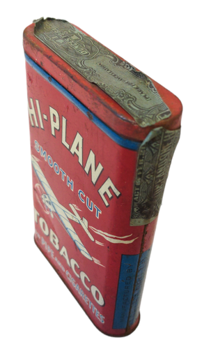 RARE Vintage HI-PLANE Pipe Cigarette Tobacco Vertical Hinged Pocket Tin w/ Plane - Picture 3 of 5