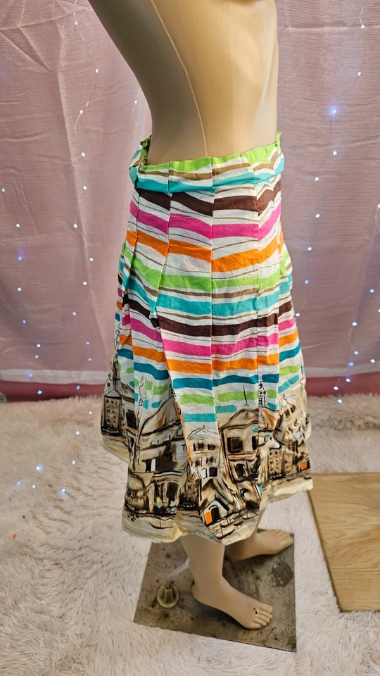 Falda para mujer Allison Taylor multicolor de algodón con puntas plisada hasta la rodilla talla 6 Foto 2 de 4