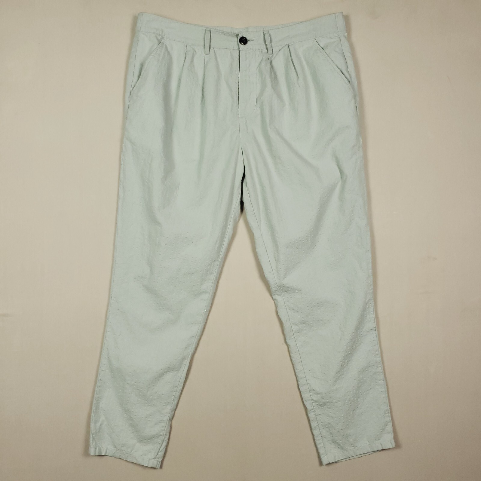 Asos Men Pants Size 36x27 Grey Green Textured Stripe Pleated Dress