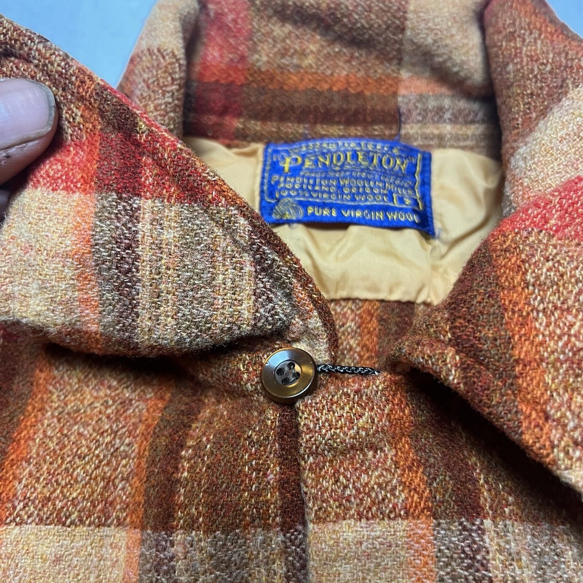 Vintage 50s Pendleton Loop Collar Shadow Plaid Wool Button Vintage 50s Pendleton Loop Collar Shadow Plaid Wool Button