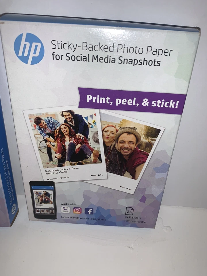 HP Photo Paper,Sticky Back Social Media Snapshots (4x5) 25 sheets *LOT OF 2 *NEW - Image 4 of 4