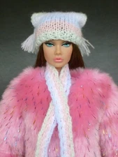 Miniature Crochet Rainbow Hat&Scarf w Tassle for Poppy Parker, FR,Nu Face,Barbie