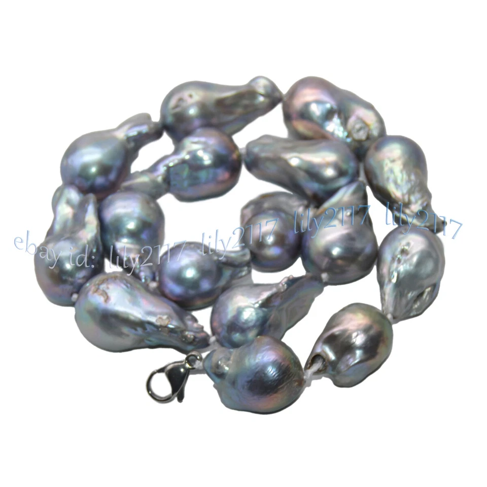 Огромный 20-25 мм натуральное серебро серый барокко жемчуг ожерелье браслет серьги комплект - Изображение 4 из 4