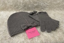 Kate Spade New York Bow Beanie And Gloves Set Grey Women's MSRP 128 NWT