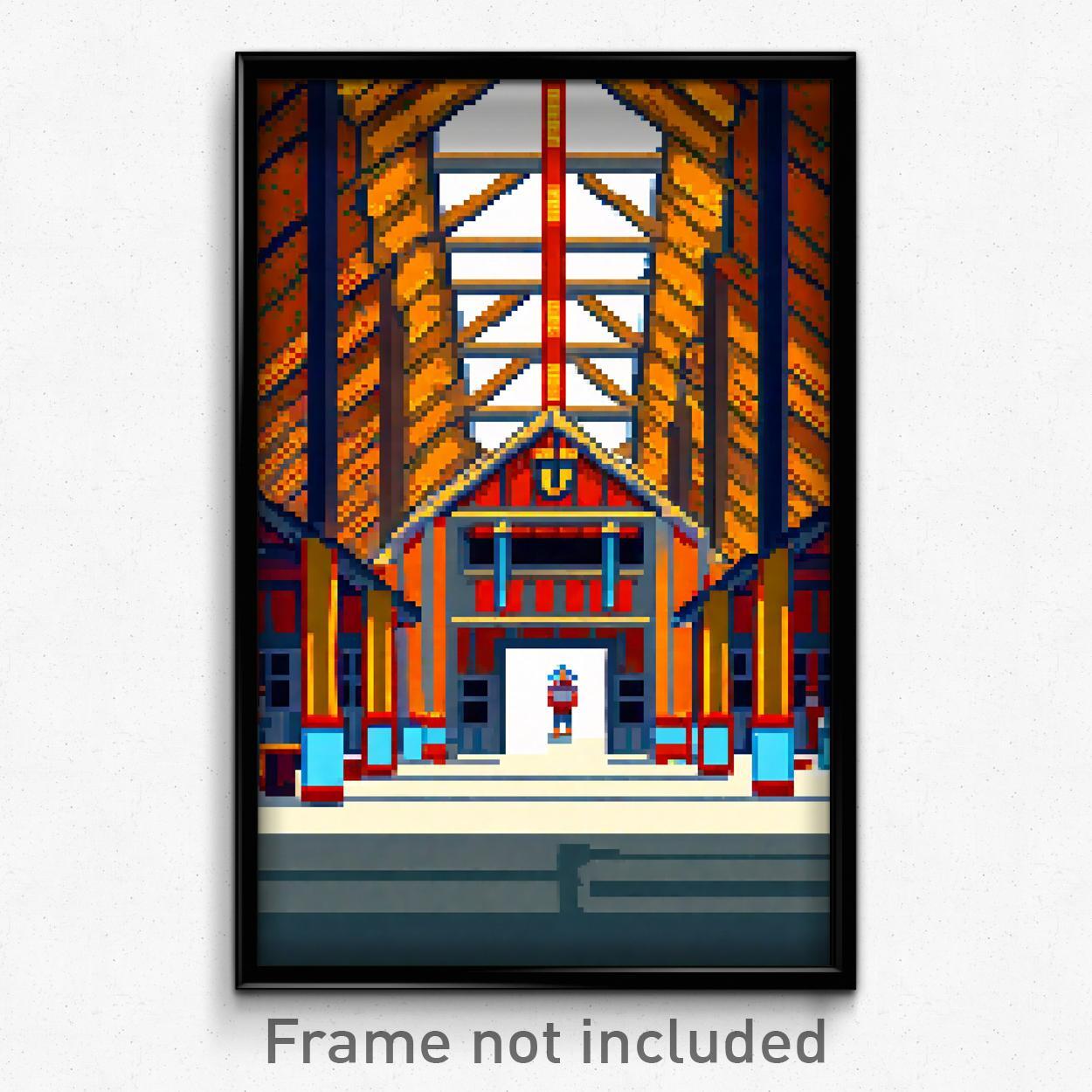 Pixel Art Poster - Made Up Longhouse (8 Bit Psychedelic Trippy Video Game Print)