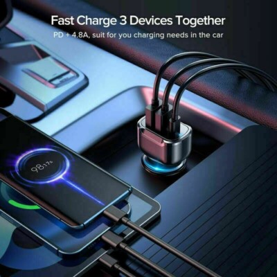 Cargador IPhone 20W Cargador De Coche Retráctil 4 En 1, Adaptador De Carga Rápida USB C Bateria Litio Coche