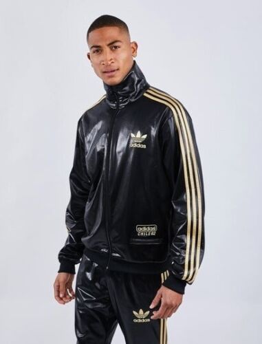 New Adidas Chile 62 Black Suit Gold Silver Track Top Shiny Rare Jacket Pants - Picture 1 of 12