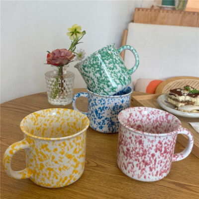 Vintage enamel mug with marbled design showing proper care and maintenance results