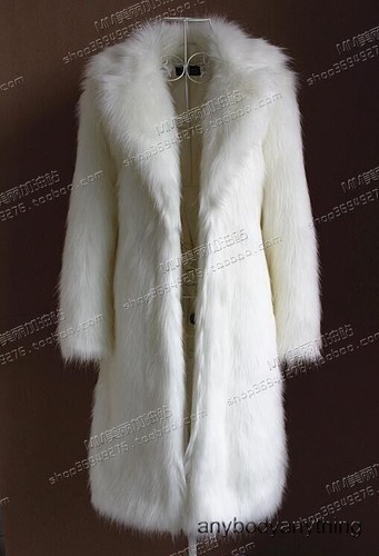 125-130cm Length American Womens Long Faux Fox Fur Coat Lapel Collar Overcoat Sz - Picture 18 of 30