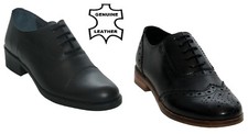 Womens Ladies Real Leather Black Lace Up Oxford Formal Office Work Brogues Shoe