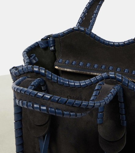 AUTH NWT $2400 Chloe Mony Small Suede Whipstitch Tote Midnight/Navy - Picture 2 of 7