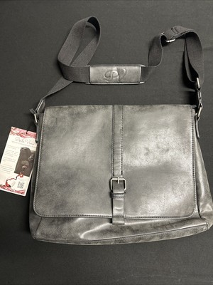  NEW  PortoVino Messenger - Vegan Leather Wine Bag Holds 2 Bottles Slate Color