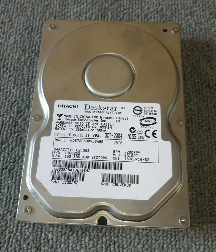 Hitachi HDS722580VLSA80 13G0252 82GB 72000RPM 8MB 3.5" SATA Internal Hard Drive - Image 2 of 3
