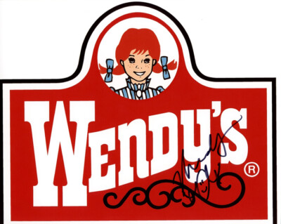 【 引退サイン】Wendy's Red & White EXIT WENDY THOMAS SIGNED 8x10 PHOTO WENDY'S BURGERS FAST FOOD