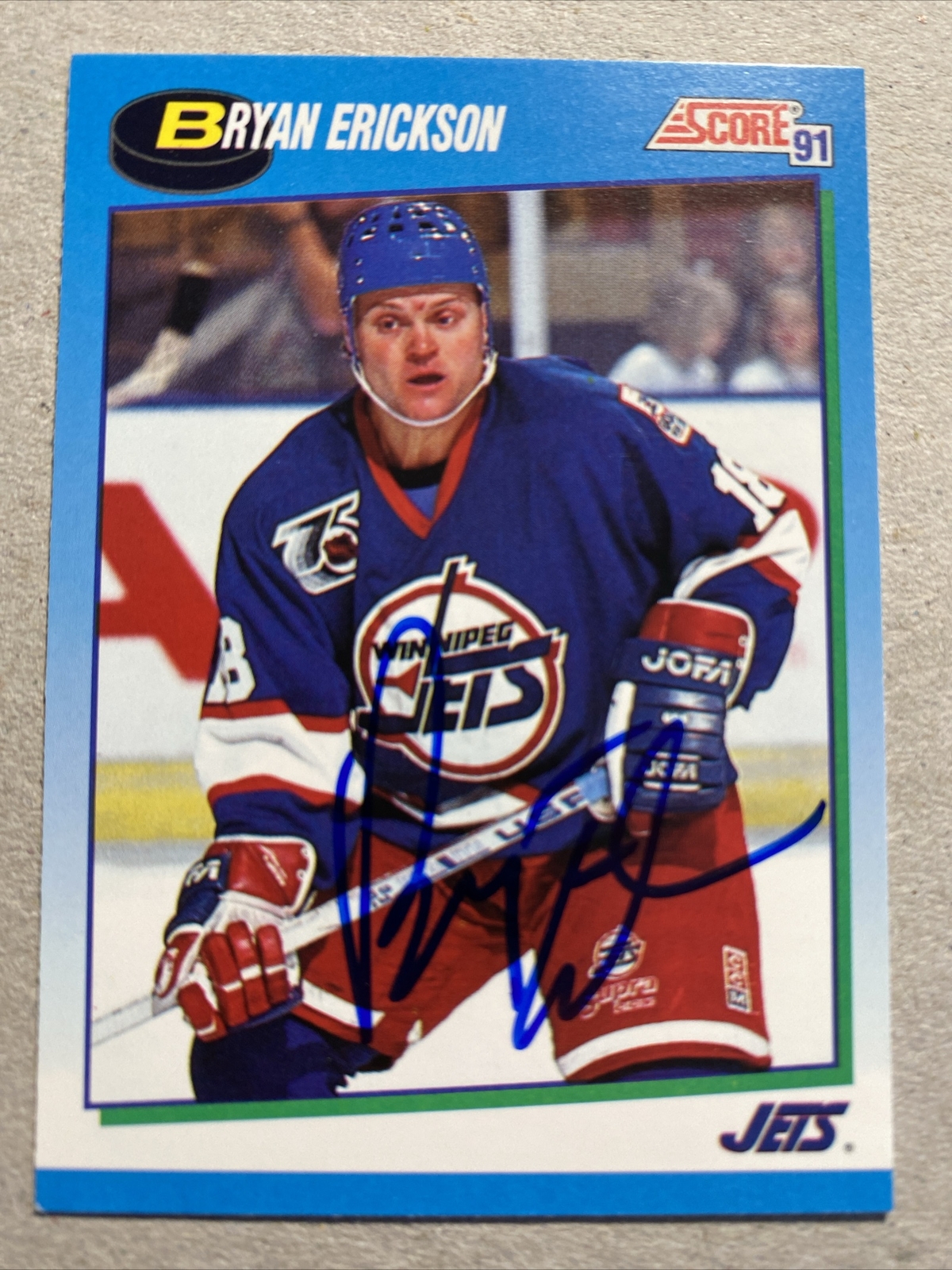1991-92 Score #657 Bryan Erickson AUTOGRAPHED Card - Winnipeg Jets