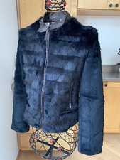 June Black Reversible Genuine Rabbit Fur / Leather Trim Jacket Sz.small