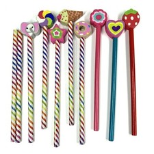 Novelty Pencils  Toppers / Erasers 8 Toppers With 10 Pencils - Unsharpened