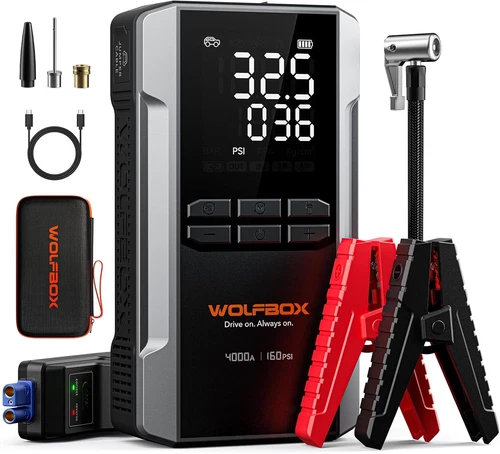 WOLFBOX Jump Starter with Air Compressor, 4000A Portable Car Battery Booster