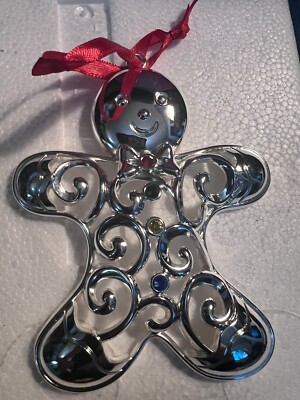 Lenox Sparkle Scroll Multi Crystal Silver Plate Gingerbread Man