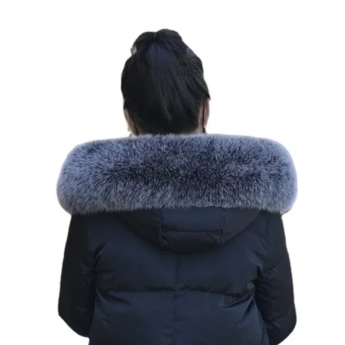 Women Men 100% Natural Fox Fur Collar Scarf 90*15cm Real Fur Trims Detachable - Picture 9 of 48