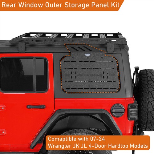 2Pc Rear Window Exterior Storage Molle Panel Fit 07-24 Jeep Wrangler JK JL 4Door - Picture 2 of 15