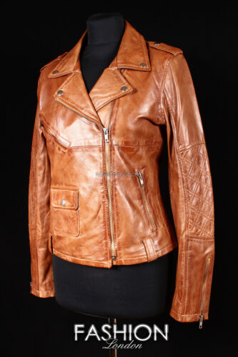 ETERNITY Ladies Lambskin Retro Leather Jacket Tan Waxed Biker Leather Jacket - Picture 1 of 13