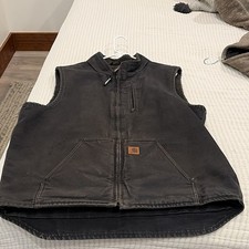 Carhartt Men's XL Tall Black Sherpa-Lined Full-Zip Work Vest Pockets