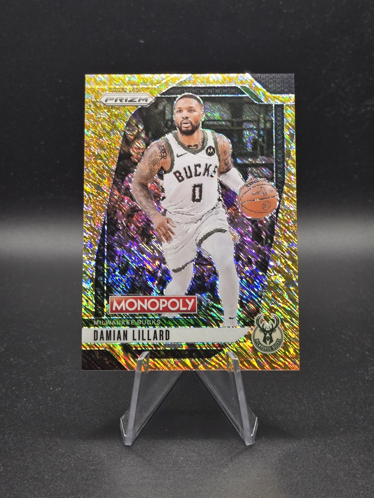 2024-25 Monopoly Prizm - Damian Lillard - Gold Millionaire Shimmer /500 #8 Bucks