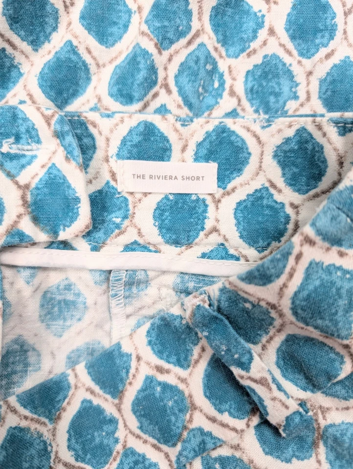 Loft Ann Taylor Linen Blend The Riviera Geometric Blue Shorts Women's Size 6 - Image 3 of 4