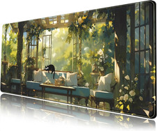 Cute Cat Desk Mat Green Plants Aesthetic Desk Pad Anime Kawaii Gaming Mouse Pad