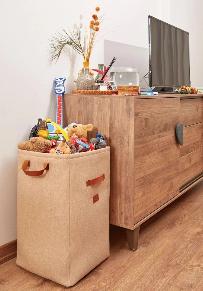 LAUNDRY BASKET CLOTHES HAMPER- 70L LARGE LAUNDRY HAMPER, COTTON COLLAPSIBLE BAG - Image 3 of 4