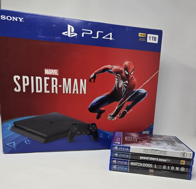 PS4 Slim 1TB Console w/ Box +4 Games NO CONTROLLER  FW 12.0 GTA V Lego Star Wars