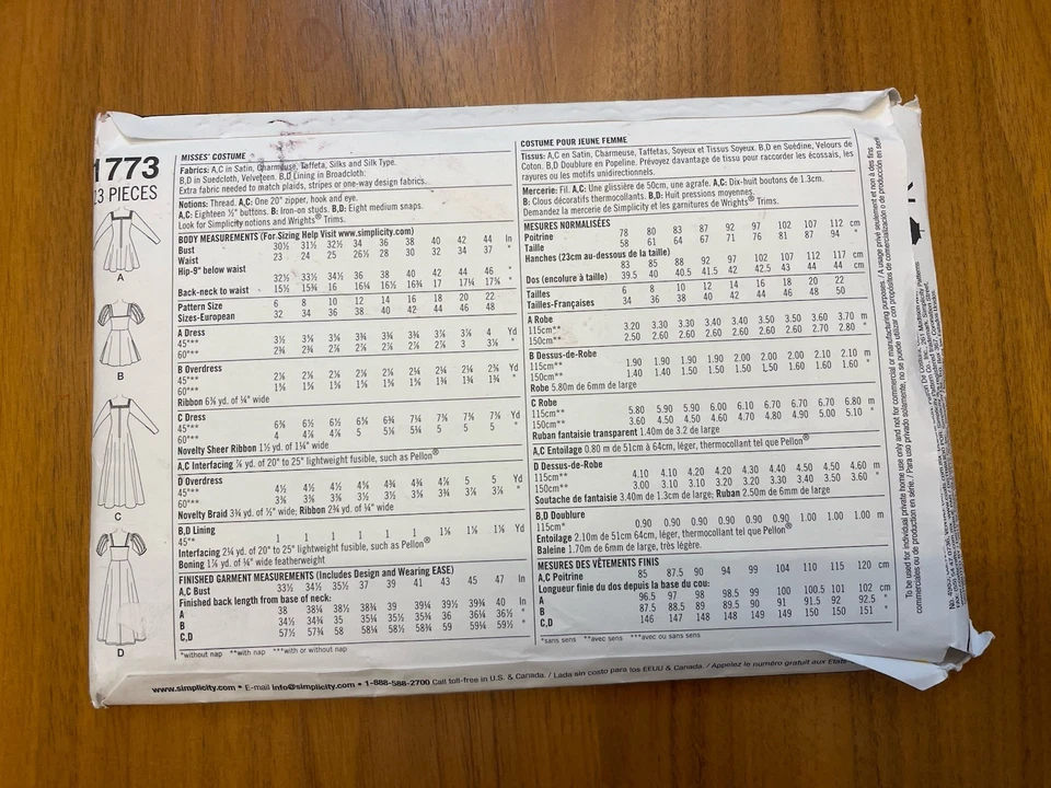 Uncut Simplicity Pattern 1773 R5 Misses' Costume Medieval Dresses Sizes 14-22 - Image 3 of 4