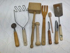 Lot Of 9 Wooden Handle Vintage Kitchen Utensils Farmhouse Primitive Country