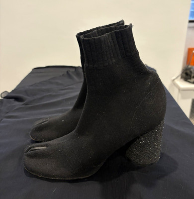 Maison Margiela Black Sock Ankle Boots Tabi Split Toe Glitter Fabric US 11
