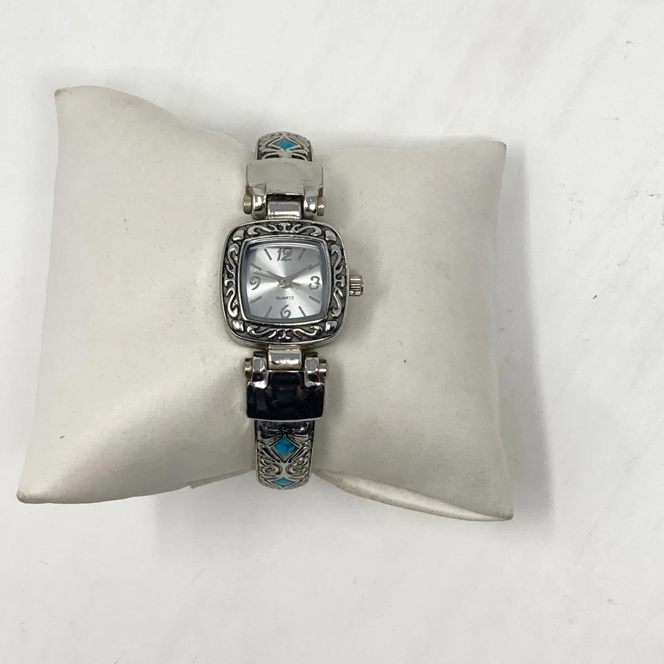 Reloj Southwest Mujer 23mm Tono Plateado Azul Bisagras Puño Desplazamiento Batería Nueva Foto 3 de 4