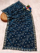 Teal Heavy Embroidery Velvet Dupatta For Bride And Women 2. Mtr