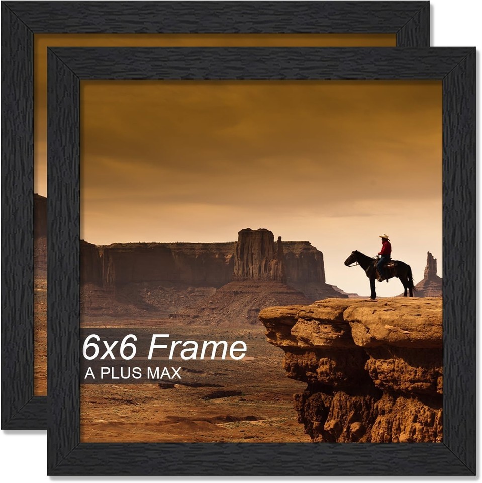 6x6 Picture Frame Set of 2, Black Engineered Wood Frame for 6 x 6 Inch ...