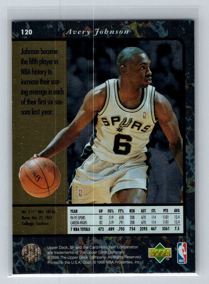 1995-96 SP #120 Avery Johnson San Antonio Spurs Basketball Card - Image 2 of 2