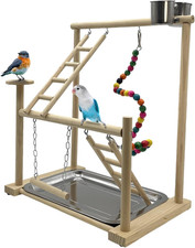 Parrots Playground, Bird Play Gym Wood Perch Stand Colours Revolving Climb Ladde