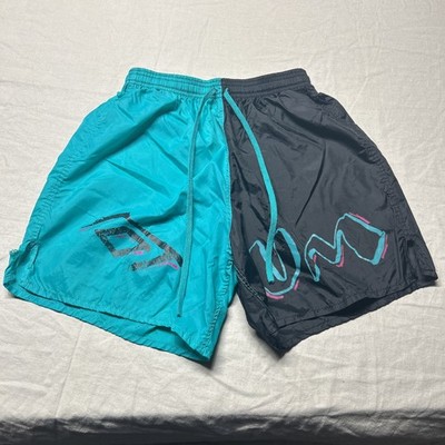 Vintage Umbro Shorts for Soccer Or Swim Black and Teal Adult M Medium 90 s Y2K