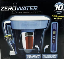 ZeroWater 10 Cup 5 Stage Water Filtration Pitcher Dispenser Water Meter & Filter