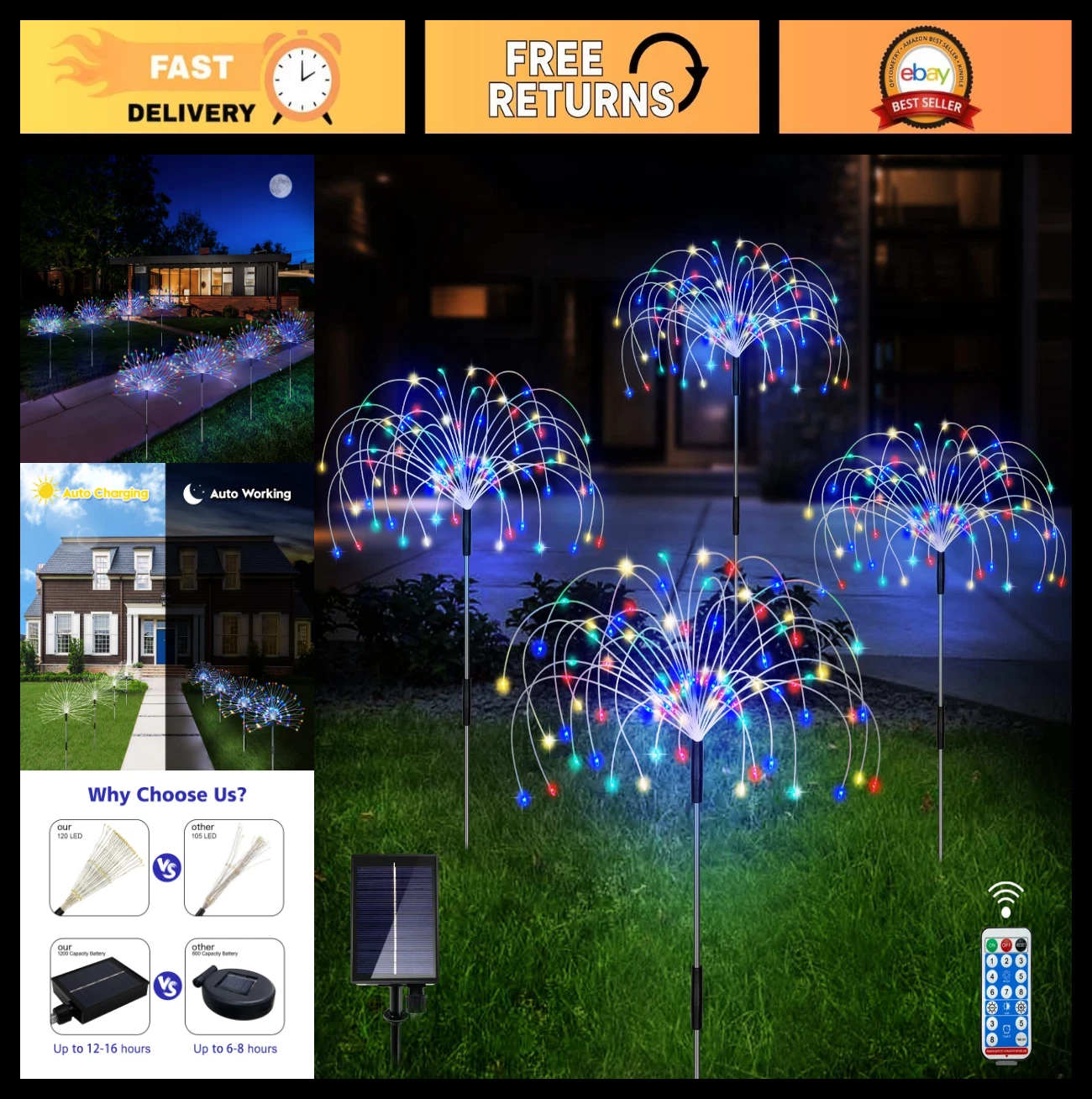 Outdoor Solar Garden Lights 4 Pack - 120 LED Waterproof Decorative Stake Lights,