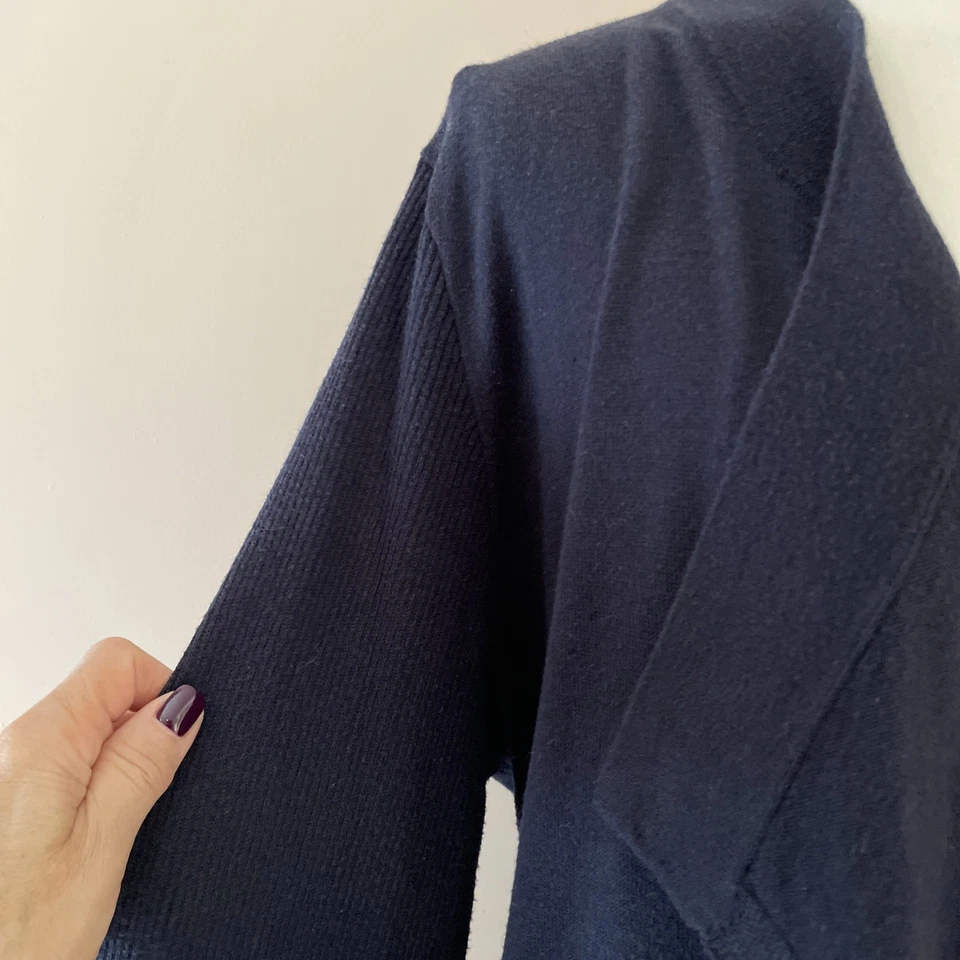 VERVE AMI Open Front Cardigan Sweater Women’s L Navy Blue Waterfall Minimalist - Image 3 of 4